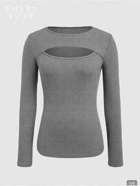 Women's Grey Cutout Long-Sleeve Top (M)